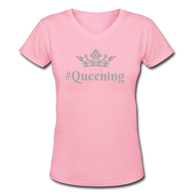 #Queening ~ Silver Glitz Crown~ Women's V-Neck T-Shirt - pink
