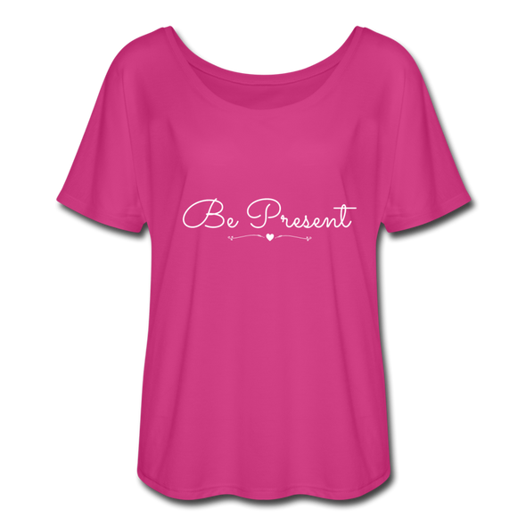 Be Present Women’s Flowy T-Shirt (white) - dark pink