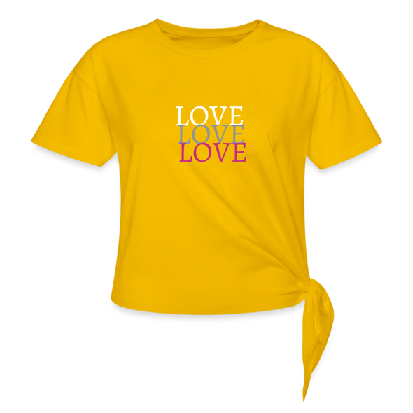 Love, Love, Love ~ Women's Knotted T-Shirt - sun yellow